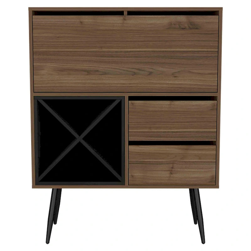 Meuble de bar avec porte-bouteilles, deux tiroirs et placard de rangement