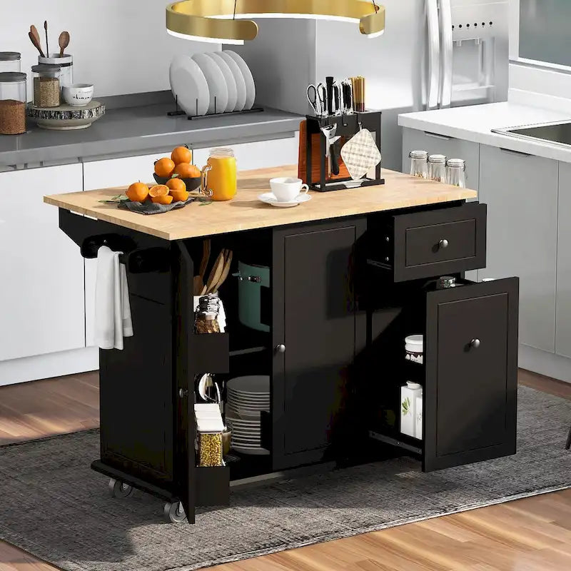 Kitchen Island with Drop Leaf,with Spice Rack, Towel Rack