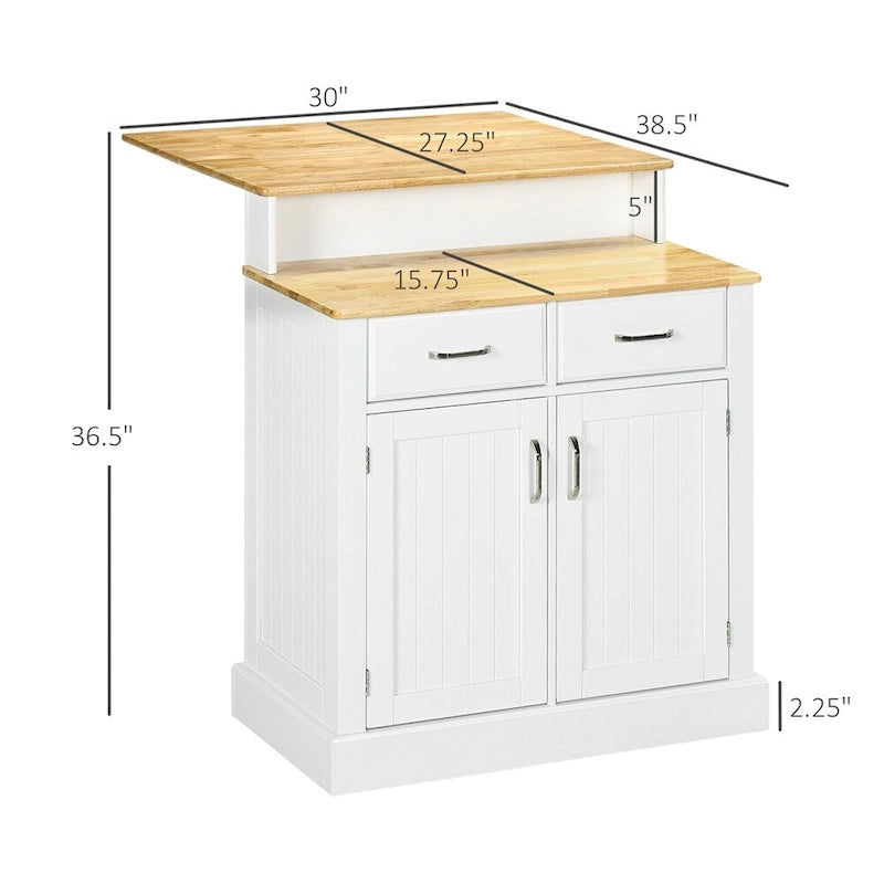 Îlot de cuisine avec armoire de rangement et plateau en bois d'hévéa