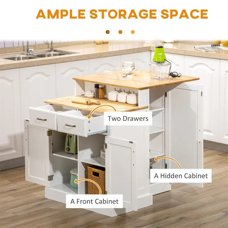 Îlot de cuisine avec armoire de rangement et plateau en bois d'hévéa