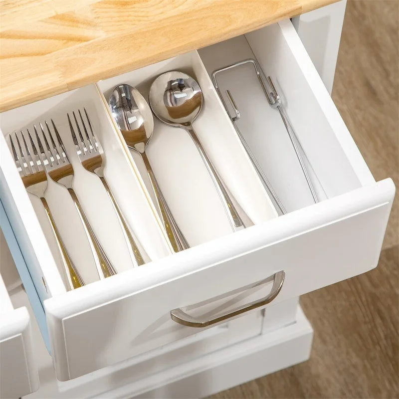 Îlot de cuisine avec armoire de rangement et plateau en bois d'hévéa