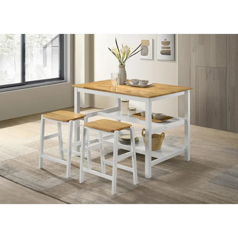 Table îlot de cuisine hauteur comptoir marron et blanc
