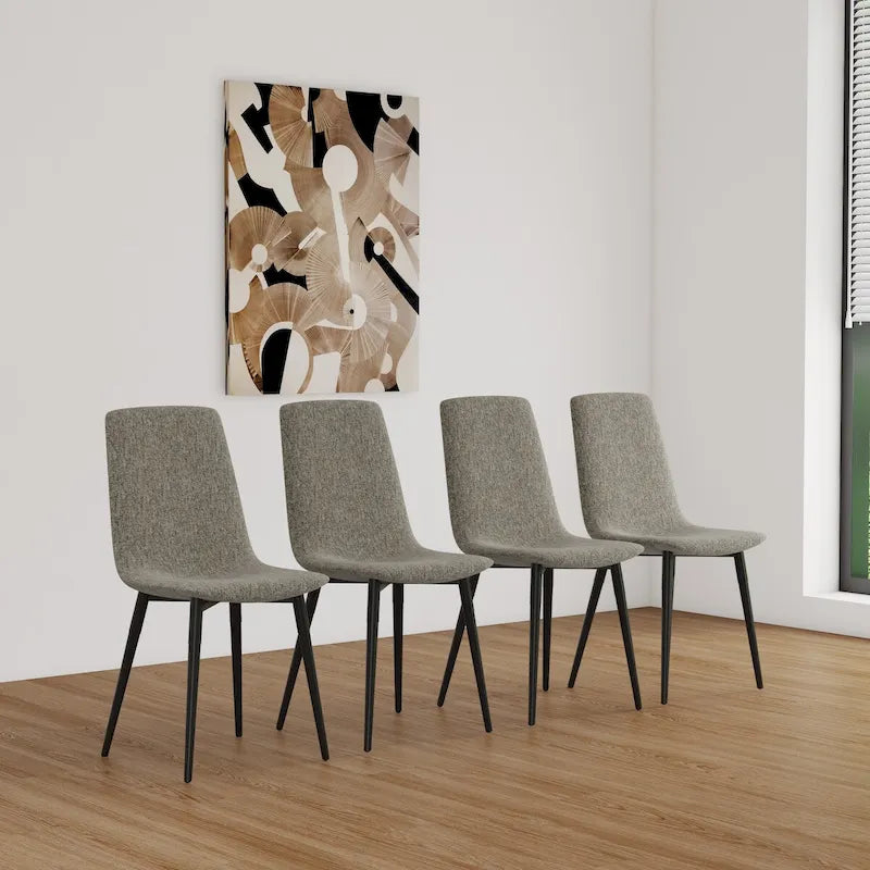 Lot de 4 chaises de salle à manger, chaises d'appoint rembourrées en lin avec assise coussin et pieds en métal noir robustes