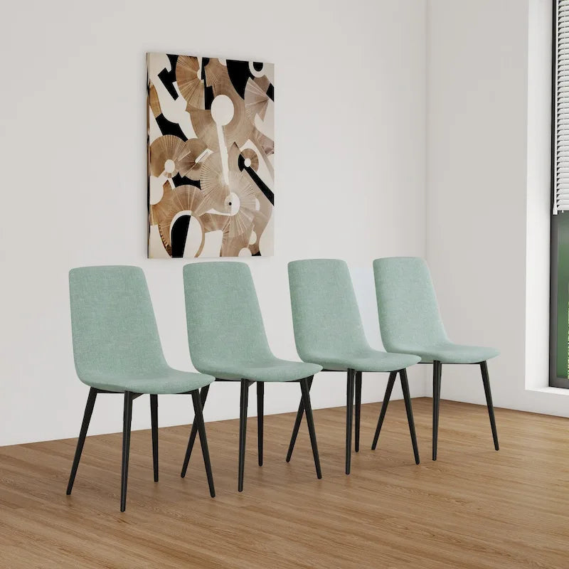 Lot de 4 chaises de salle à manger, chaises d'appoint rembourrées en lin avec assise coussin et pieds en métal noir robustes