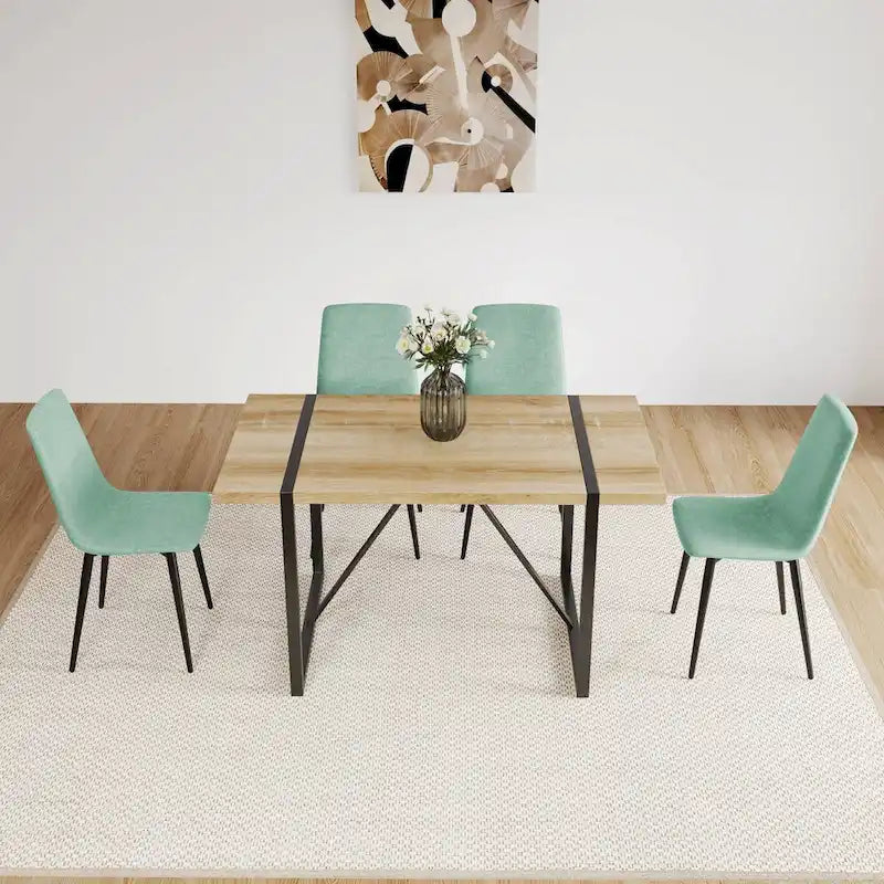 Lot de 4 chaises de salle à manger, chaises d'appoint rembourrées en lin avec assise coussin et pieds en métal noir robustes