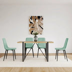Lot de 4 chaises de salle à manger, chaises d'appoint rembourrées en lin avec assise coussin et pieds en métal noir robustes