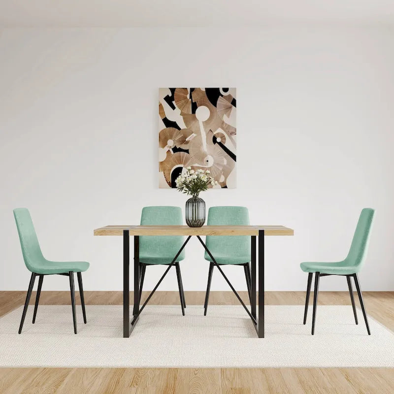Lot de 4 chaises de salle à manger, chaises d'appoint rembourrées en lin avec assise coussin et pieds en métal noir robustes