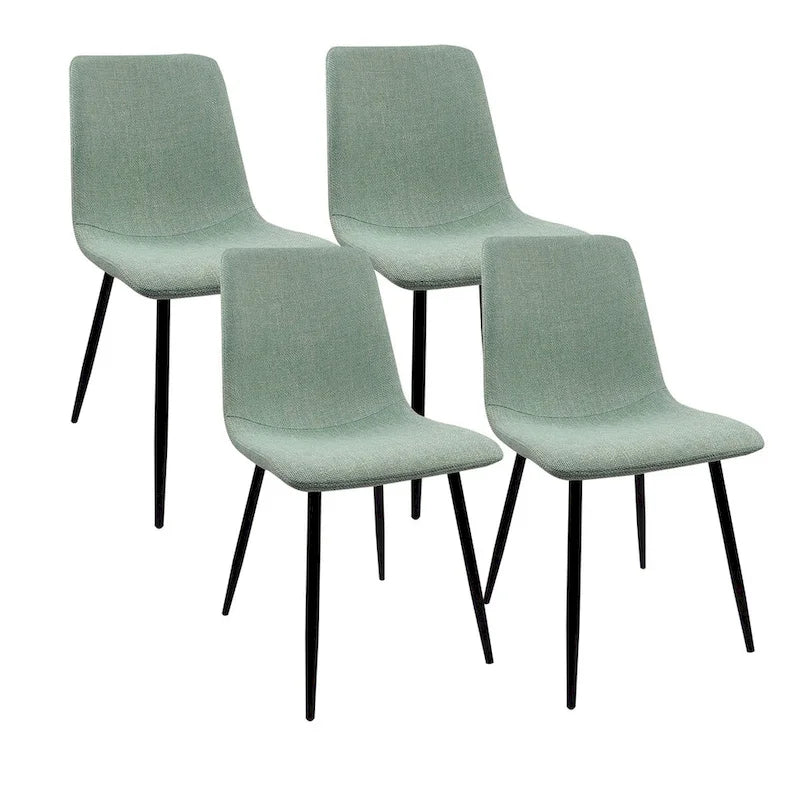 Lot de 4 chaises de salle à manger, chaises d'appoint rembourrées en lin avec assise coussin et pieds en métal noir robustes