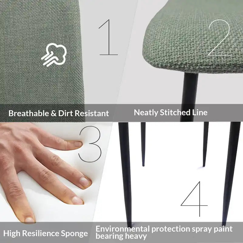 Lot de 4 chaises de salle à manger, chaises d'appoint rembourrées en lin avec assise coussin et pieds en métal noir robustes