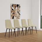 Lot de 4 chaises de salle à manger, chaises d'appoint rembourrées en lin avec assise coussin et pieds en métal noir robustes