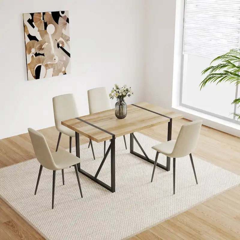 Lot de 4 chaises de salle à manger, chaises d'appoint rembourrées en lin avec assise coussin et pieds en métal noir robustes