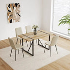 Lot de 4 chaises de salle à manger, chaises d'appoint rembourrées en lin avec assise coussin et pieds en métal noir robustes