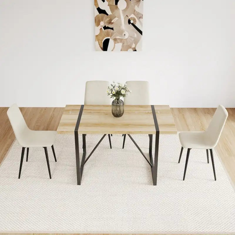 Lot de 4 chaises de salle à manger, chaises d'appoint rembourrées en lin avec assise coussin et pieds en métal noir robustes