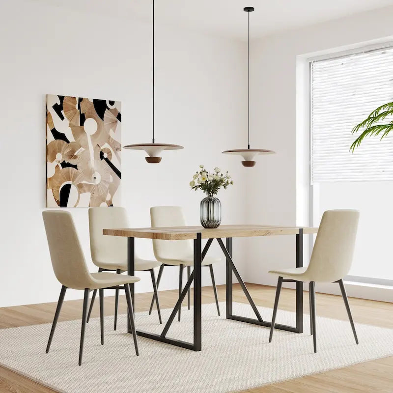 Lot de 4 chaises de salle à manger, chaises d'appoint rembourrées en lin avec assise coussin et pieds en métal noir robustes