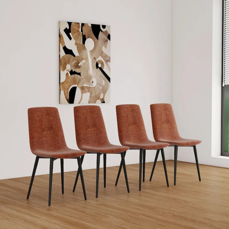 Lot de 4 chaises de salle à manger, chaises d'appoint rembourrées en lin avec assise coussin et pieds en métal noir robustes