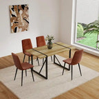 Lot de 4 chaises de salle à manger, chaises d'appoint rembourrées en lin avec assise coussin et pieds en métal noir robustes