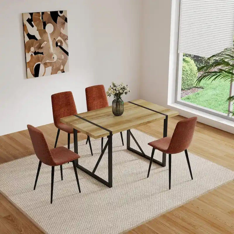 Lot de 4 chaises de salle à manger, chaises d'appoint rembourrées en lin avec assise coussin et pieds en métal noir robustes