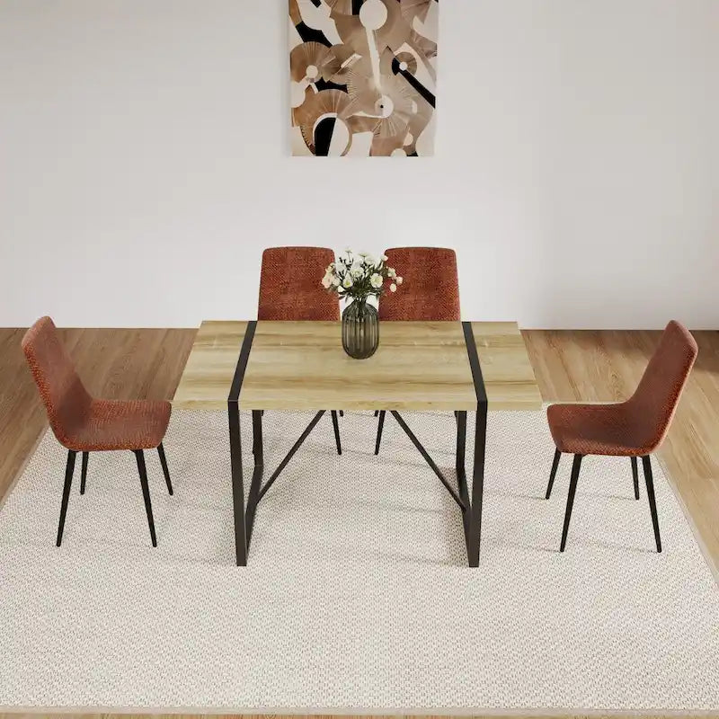 Lot de 4 chaises de salle à manger, chaises d'appoint rembourrées en lin avec assise coussin et pieds en métal noir robustes