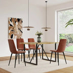 Lot de 4 chaises de salle à manger, chaises d'appoint rembourrées en lin avec assise coussin et pieds en métal noir robustes
