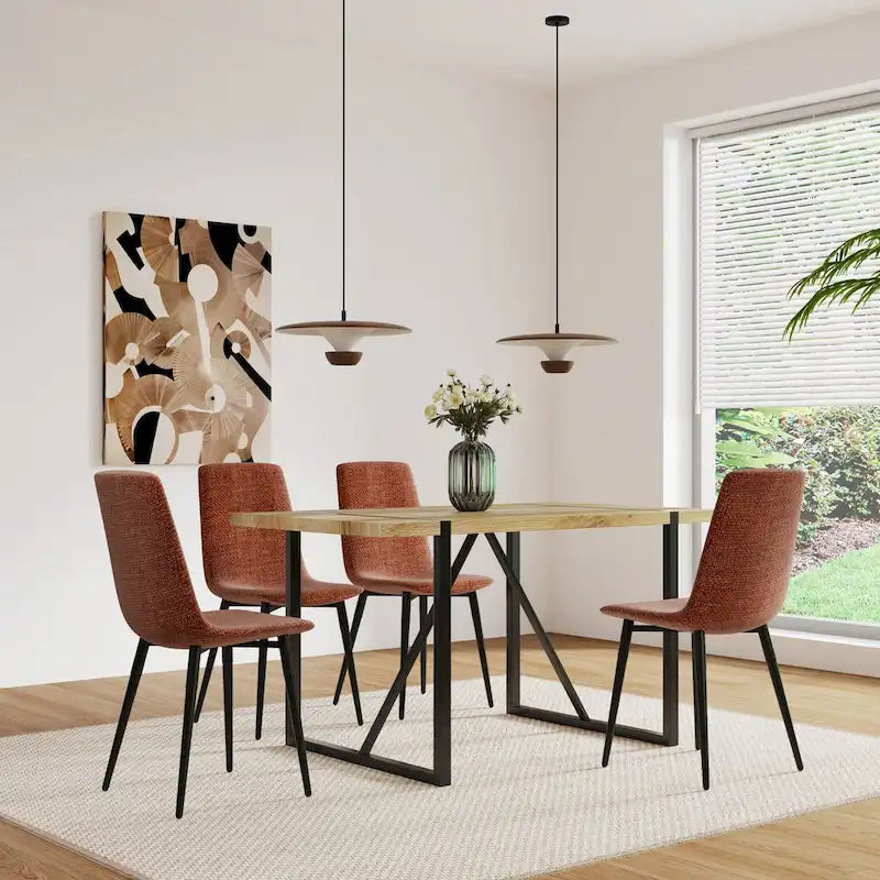Lot de 4 chaises de salle à manger, chaises d'appoint rembourrées en lin avec assise coussin et pieds en métal noir robustes