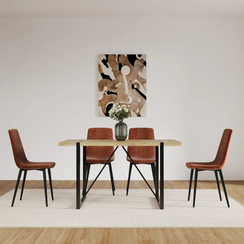 Lot de 4 chaises de salle à manger, chaises d'appoint rembourrées en lin avec assise coussin et pieds en métal noir robustes