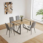 Lot de 4 chaises de salle à manger, chaises d'appoint rembourrées en lin avec assise coussin et pieds en métal noir robustes
