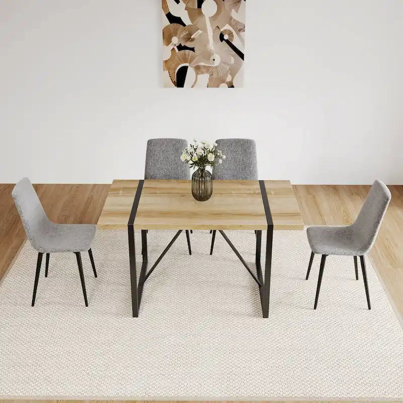 Lot de 4 chaises de salle à manger, chaises d'appoint rembourrées en lin avec assise coussin et pieds en métal noir robustes
