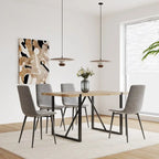 Lot de 4 chaises de salle à manger, chaises d'appoint rembourrées en lin avec assise coussin et pieds en métal noir robustes
