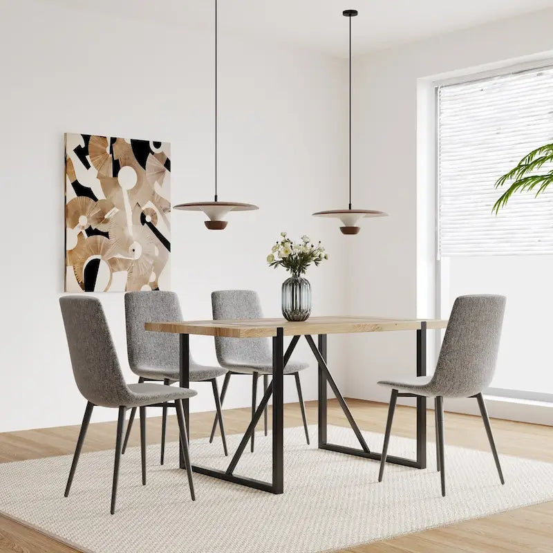 Lot de 4 chaises de salle à manger, chaises d'appoint rembourrées en lin avec assise coussin et pieds en métal noir robustes