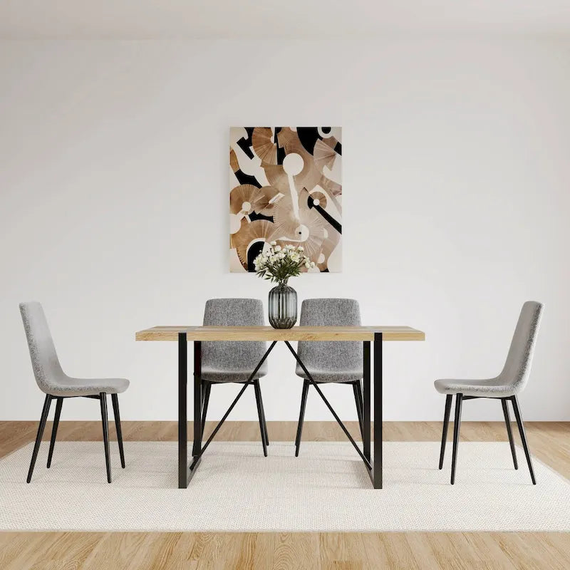 Lot de 4 chaises de salle à manger, chaises d'appoint rembourrées en lin avec assise coussin et pieds en métal noir robustes