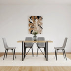 Lot de 4 chaises de salle à manger, chaises d'appoint rembourrées en lin avec assise coussin et pieds en métal noir robustes