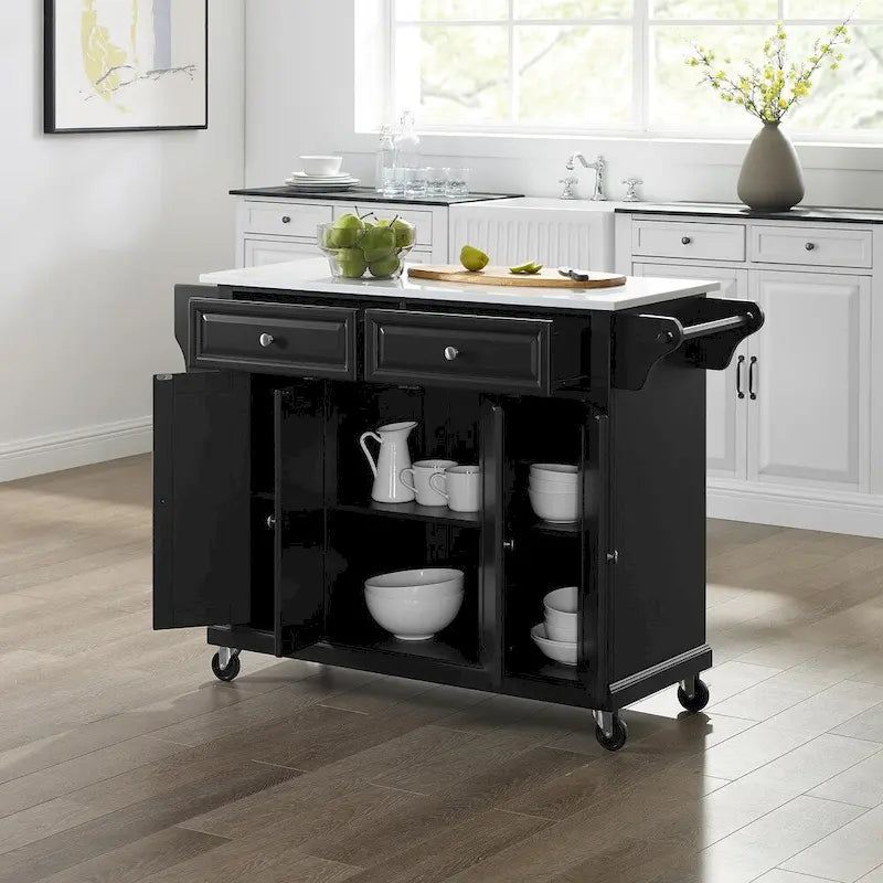 Desserte de cuisine pleine grandeur avec dessus en granit noir - 18 po P x 51,5 po L x 36 po H