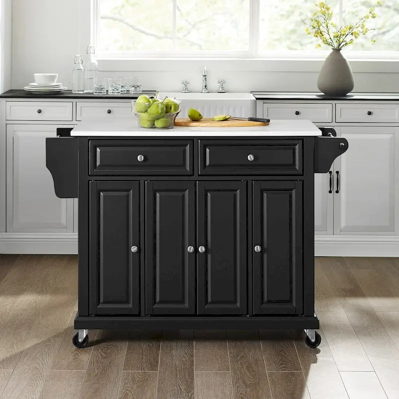 Desserte de cuisine pleine grandeur avec dessus en granit noir - 18 po P x 51,5 po L x 36 po H