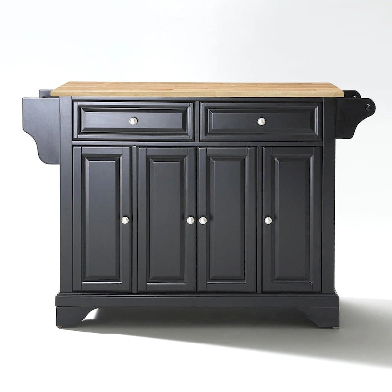 Îlot de cuisine en bois noir avec dessus en bois naturel - 45,7 cm P x 130,8 cm L x 91,4 cm H