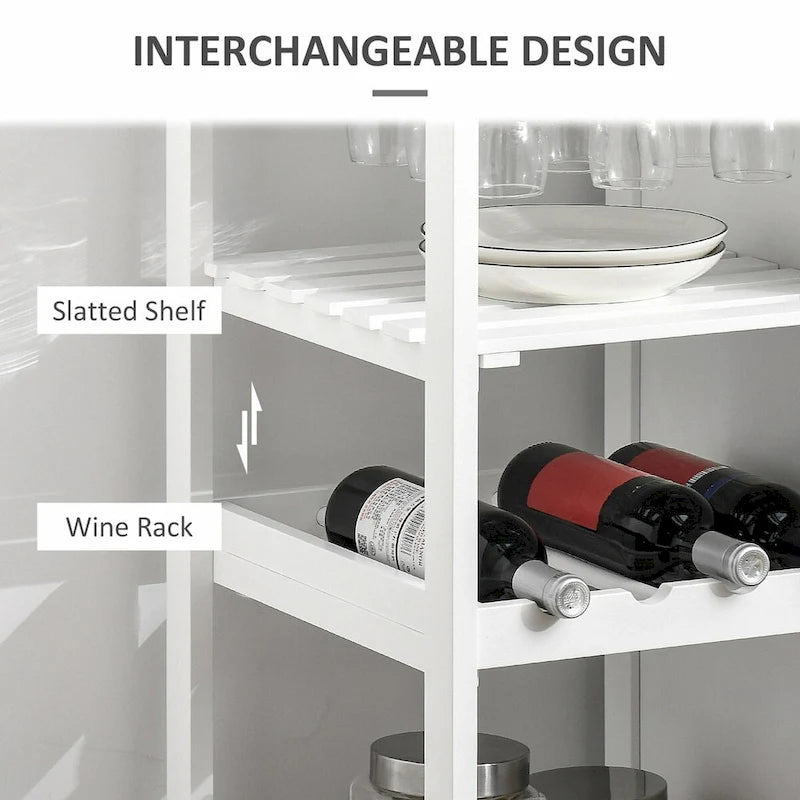 Îlot de cuisine roulant avec rangement, casier à vin, étagères, tiroir et placard
