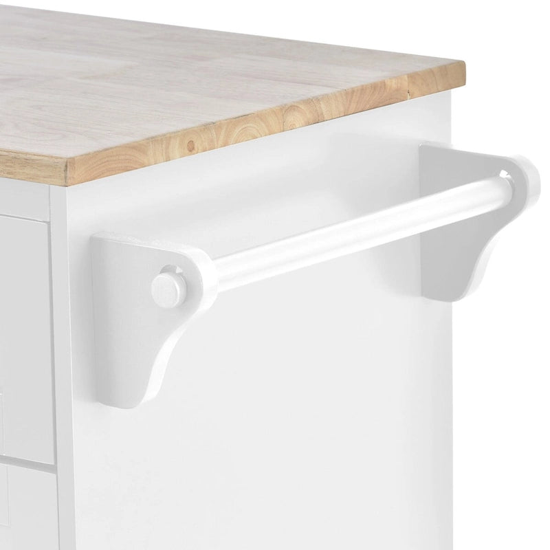 Desserte de cuisine en bois d'hévéa avec abattant, étagère pour micro-ondes, étagères extérieures et 2 tiroirs