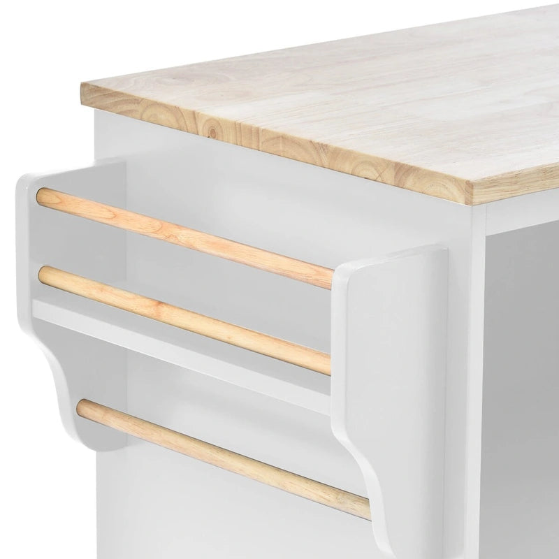Desserte de cuisine en bois d'hévéa avec abattant, étagère pour micro-ondes, étagères extérieures et 2 tiroirs