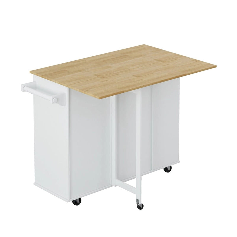 Desserte d'îlot de cuisine multifonctionnelle avec étagère à épices, porte-serviettes, casier à vin et plateau pliant en bois d'hévéa
