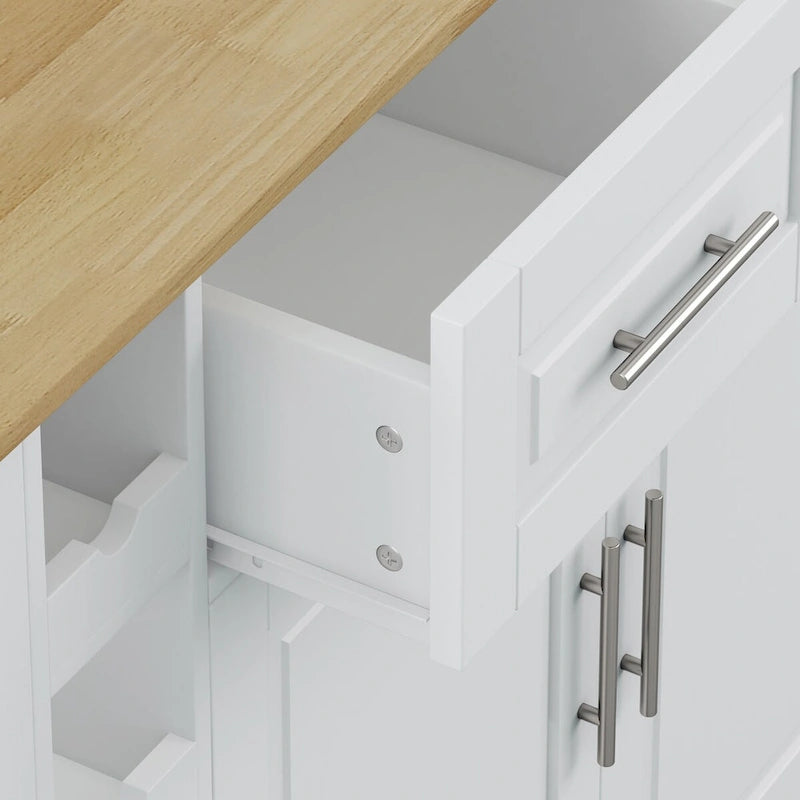 Desserte d'îlot de cuisine multifonctionnelle avec étagère à épices, porte-serviettes, casier à vin et plateau pliant en bois d'hévéa