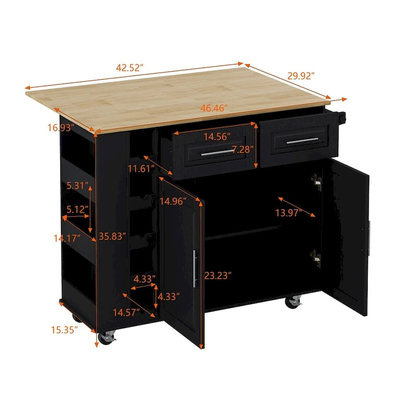 Chariot d'îlot de cuisine multifonctionnel avec armoire à 2 portes et casier à vin