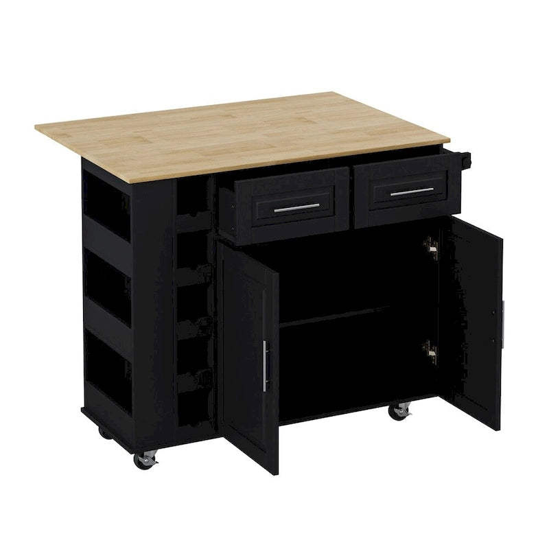 Chariot d'îlot de cuisine multifonctionnel avec armoire à 2 portes et casier à vin
