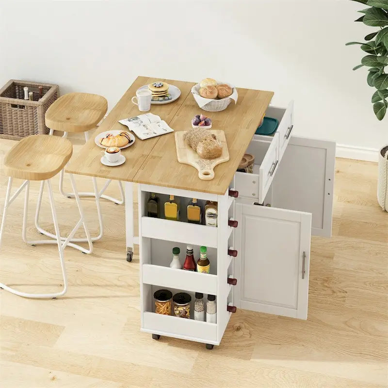 Chariot d'îlot de cuisine multifonctionnel avec armoire à 2 portes et casier à vin
