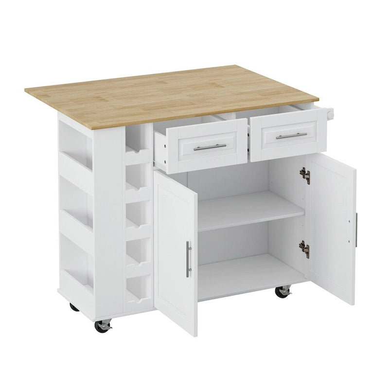 Chariot d'îlot de cuisine multifonctionnel avec armoire à 2 portes et casier à vin