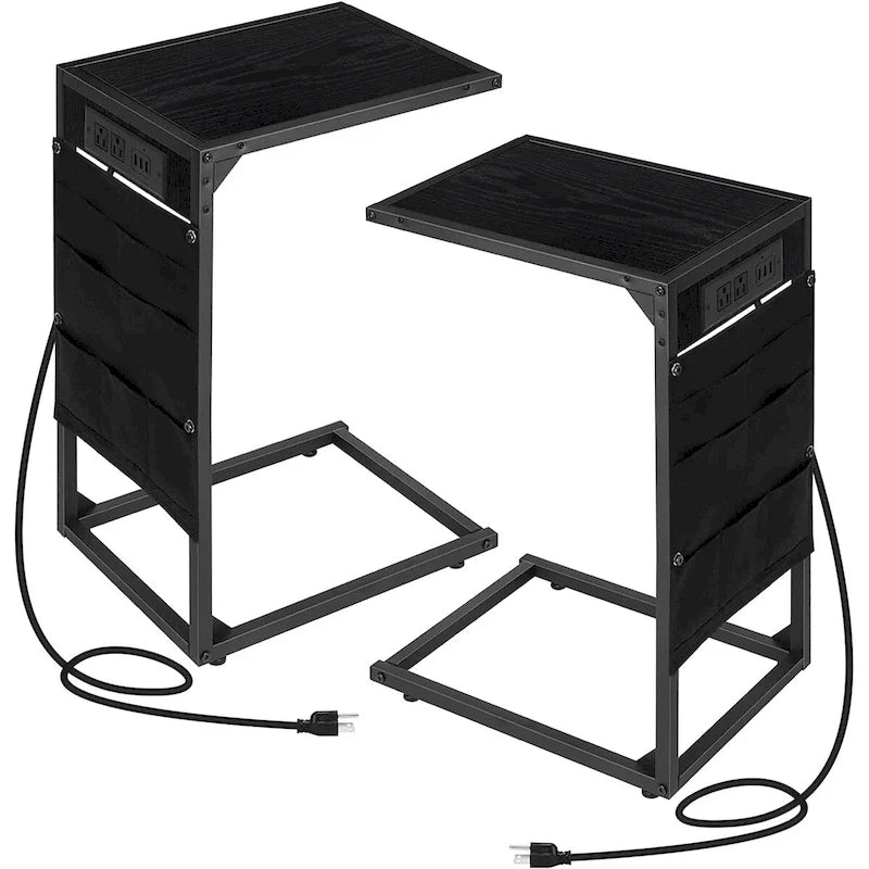 Table d'appoint en C avec station de charge, lot de 2