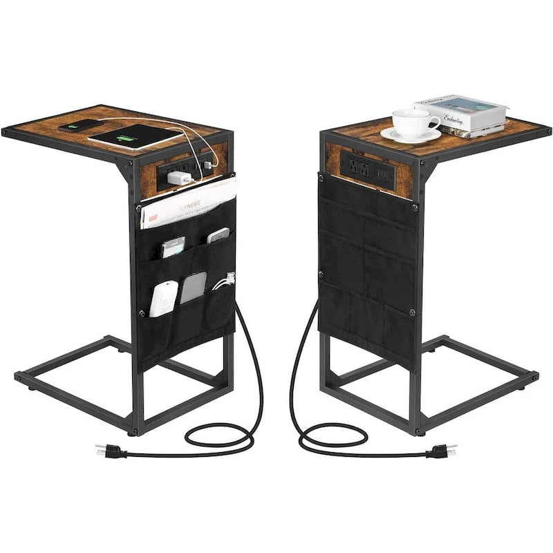 Table d'appoint en C avec station de charge, lot de 2
