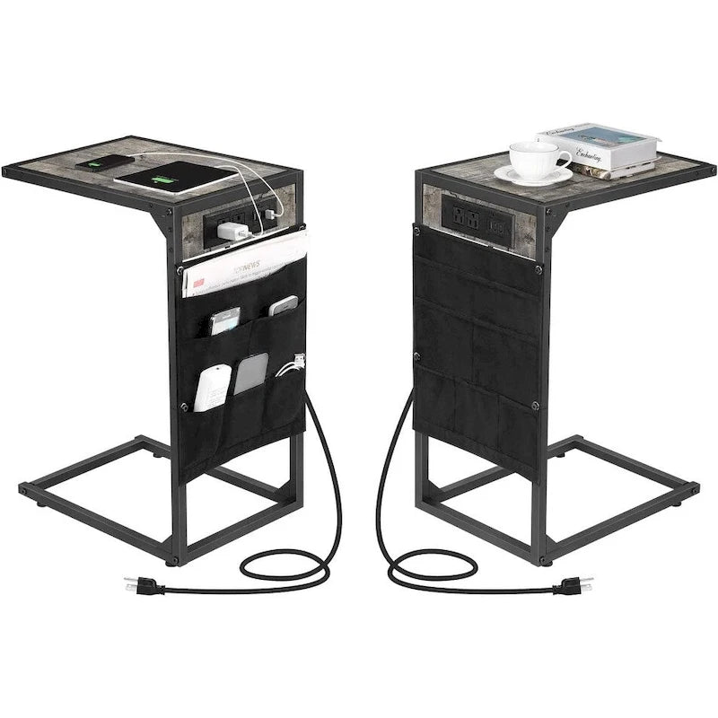 Table d'appoint en C avec station de charge, lot de 2