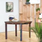 Table à manger ronde fabriquée à partir de bateaux en bois de teck recyclé, 122 cm - Multicolore
