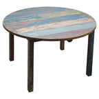 Table à manger ronde fabriquée à partir de bateaux en bois de teck recyclé, 122 cm - Multicolore