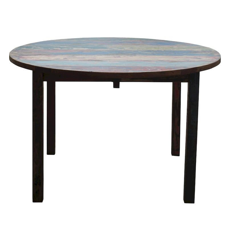 Table à manger ronde fabriquée à partir de bateaux en bois de teck recyclé, 122 cm - Multicolore