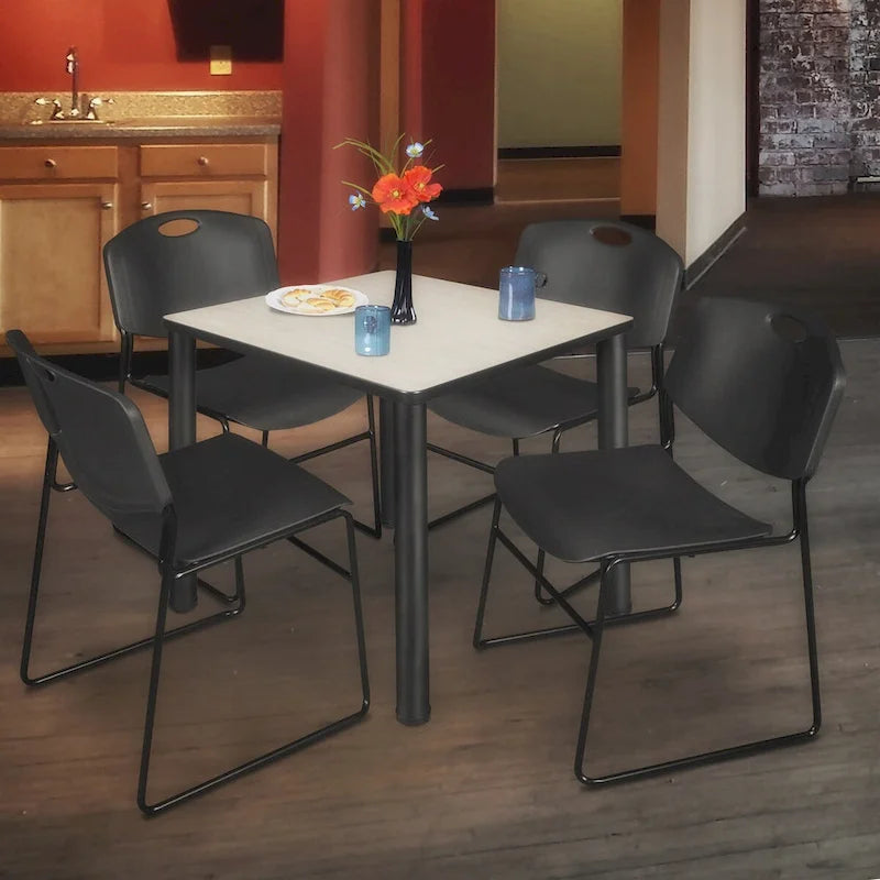 Table de pause carrée noire de 30 pouces avec 4 chaises noires Zeng